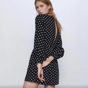 Zara Black and White Polka Dot Long Sleeve Dress